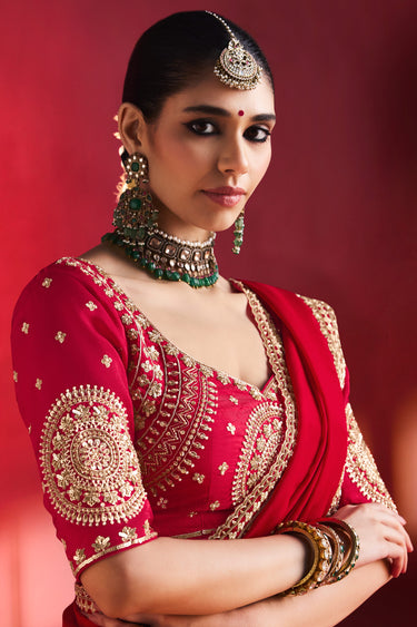 Elegant Red Art Silk Designer Saree With Embroidered Blouse