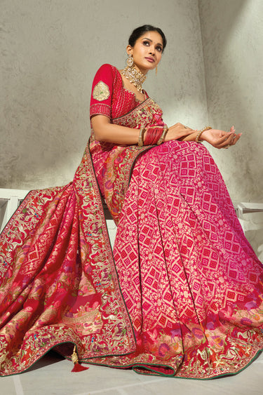 Classic Rani Pure Georgette Bridal Embroidered Saree