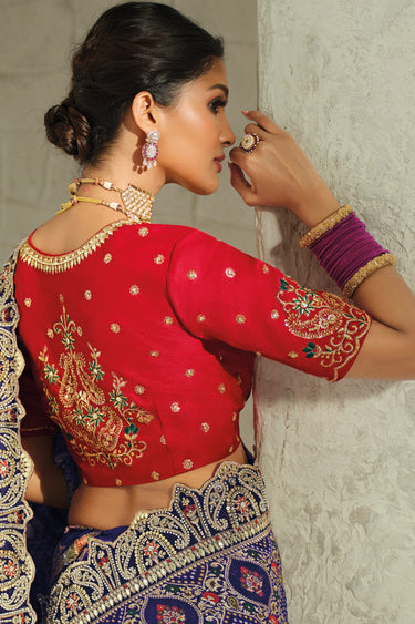 Regal Blue Heavy Embroidery Wedding Collection Saree