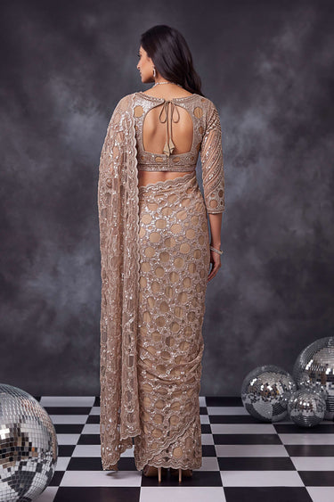 Beige Bridal Collection Embellished Net Saree