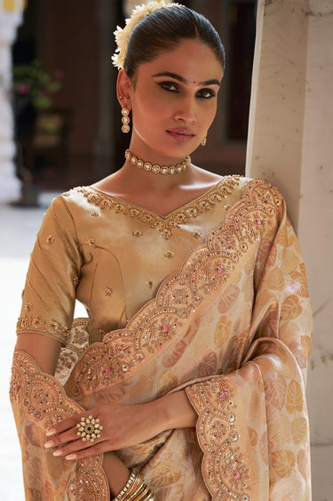 Royal Cream Bridal Kanjivaram Soft Silk Zari Weaving Saree