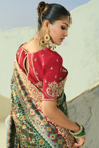Regal Green Heavy Work Pure Patan Patola Silk Bridal Saree