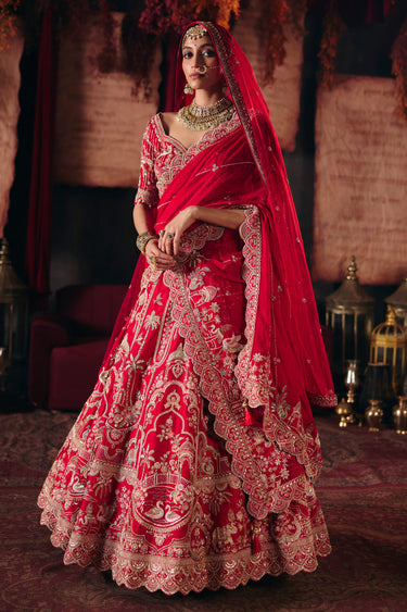 Elegant Red Silk Heavy Work Designer Bridal Lehenga Choli With Soft Net Dupatta