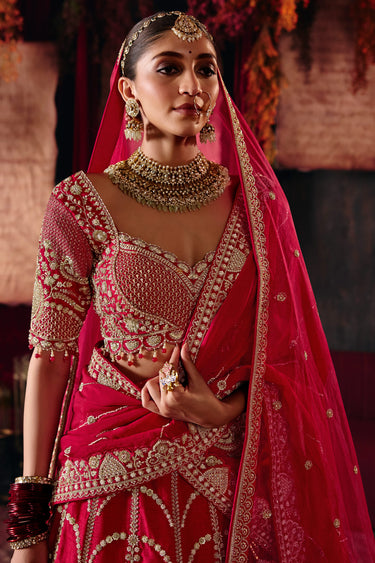 Heritage Red Silk Handcrafted Bridal Collection Lehenga Choli With Dupatta