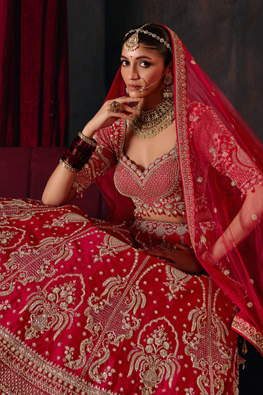 Heritage Red Silk Handcrafted Bridal Collection Lehenga Choli With Dupatta