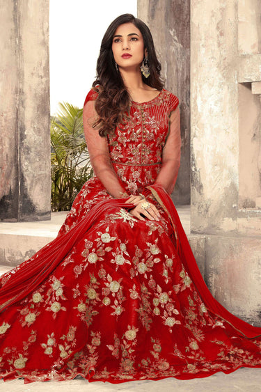 Sonal Chauhan Red Anarkali Suit In Georgette Fabric