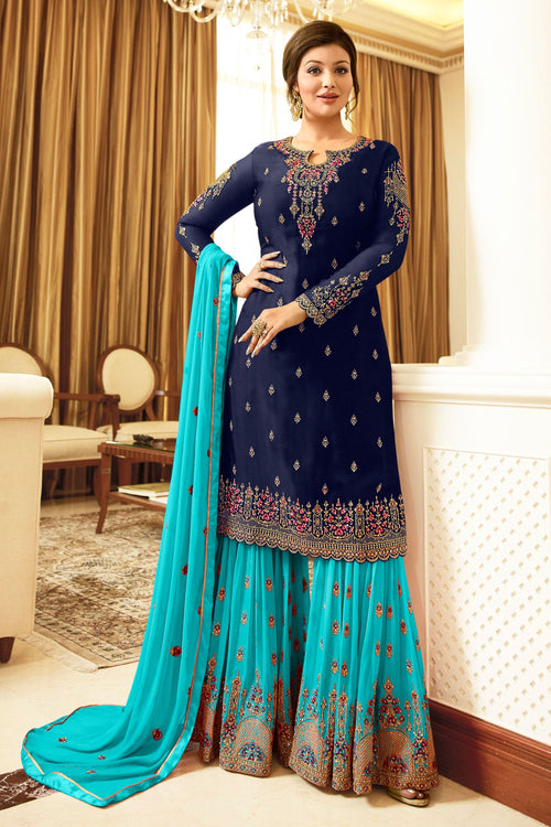 Ayesha Takia Georgette Blue Designer Palazzo Salwar Suit