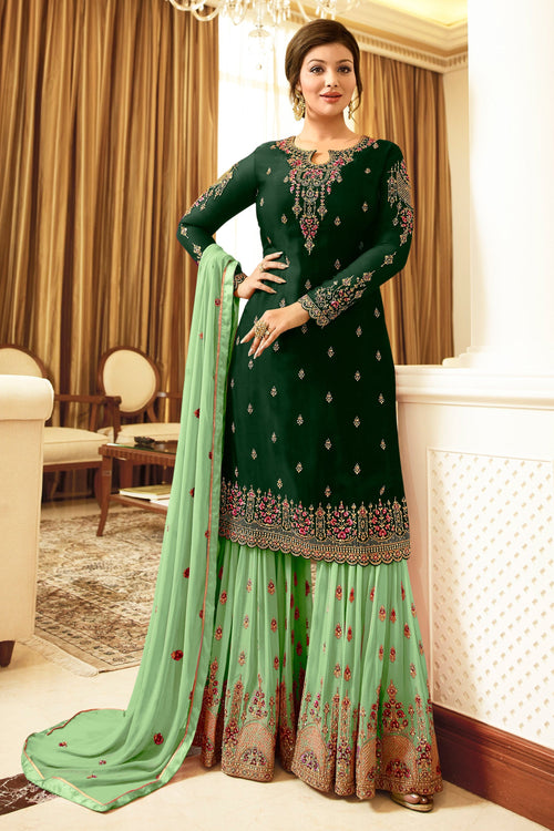 Ayesha Takia Georgette Embroidered Work Dark Green Designer Palazzo Suit