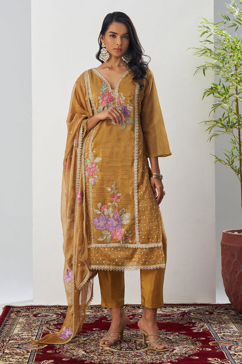Brown Fancy Fabric Embroidered Readymade Designer Salwar Kameez