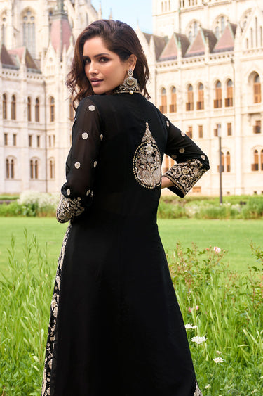 Embroidered Georgette 3 Piece Indo Western Palazzo With Jacket