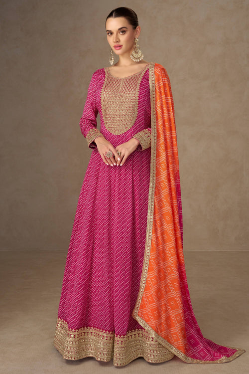 Sequins Work Chinon Rani Readymade Anarkali Suit