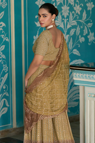 Georgette Cream Indo Western Readymade Palazzo With Short Top