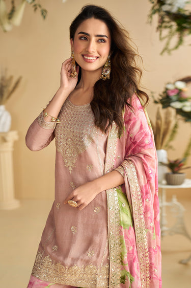 Classic Pink Chinon Ethnic Palazzo Salwar Suit