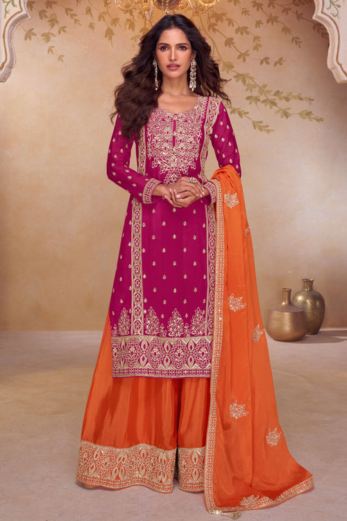 Chinon Embroidered Rani Festive Wear Readymade Palazzo Suit