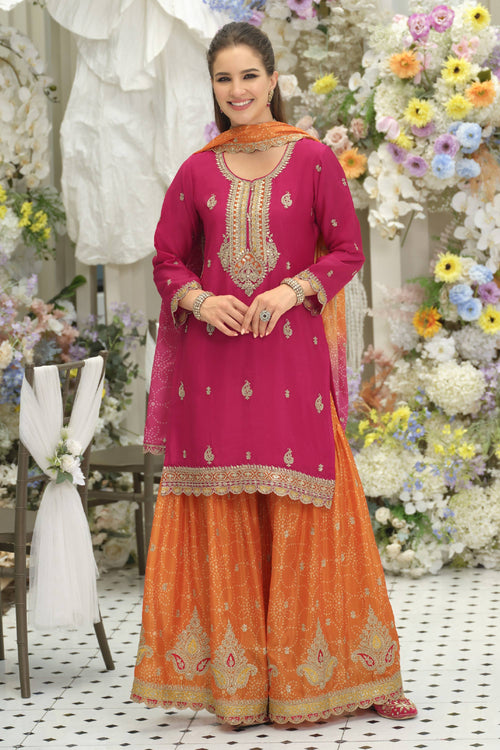 Rani Function Wear Chinon Embroidered Readymade Palazzo Suit