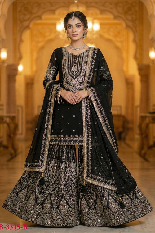 Black Festive Wear Georgette Embroidered Readymade Palazzo Suit