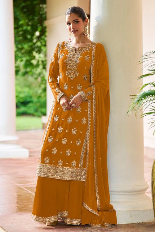 Mustard Embroidered Readymade Palazzo Salwar Kameez