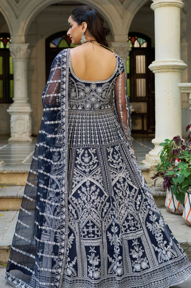 Navy Blue Net Embroidered Readymade Anarkali Suit For Function Wear