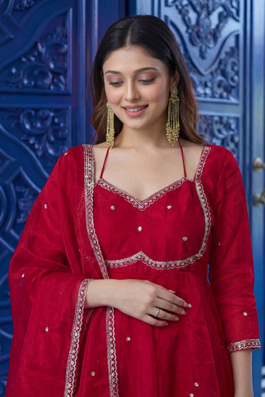 Art Silk Fabric Rani Readymade Anarkali Suit For Festive Wear