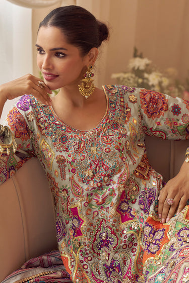Multi Color Crepe Silk Digital Print Readymade Gharara Set