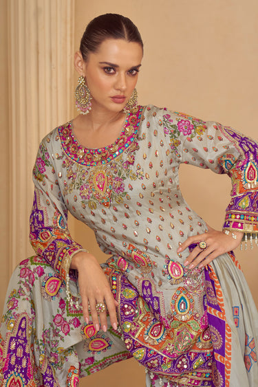 Premium Crepe Silk Readymade Sharara Suit In Multi Clor