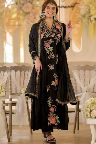 Georgette Black Embroidered Readymade Anarkali Salwar Suit