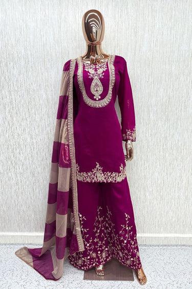 Magenta Fancy Fabric Designer Embroidered Salwar Kameez