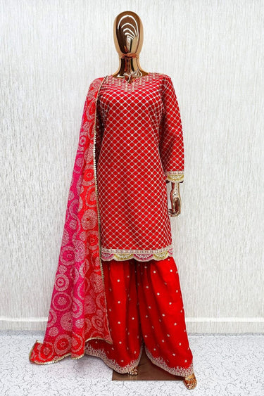 Chinon Elegant Embroidered Palazzo Salwar Suit With Printed Dupatta