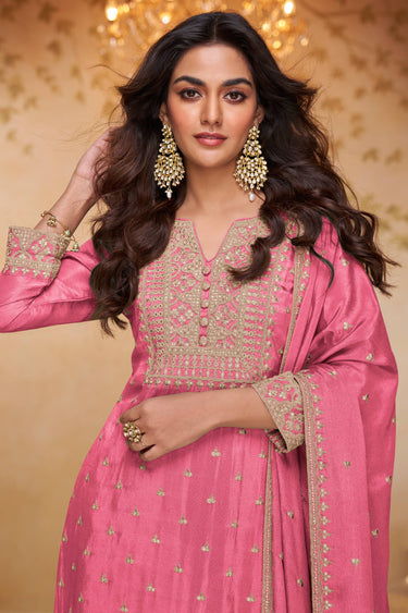 Pink Embroidered Festive Sharara Salwar Suit