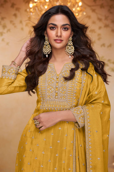 Heritage Yellow Embroidered Sharara Suit