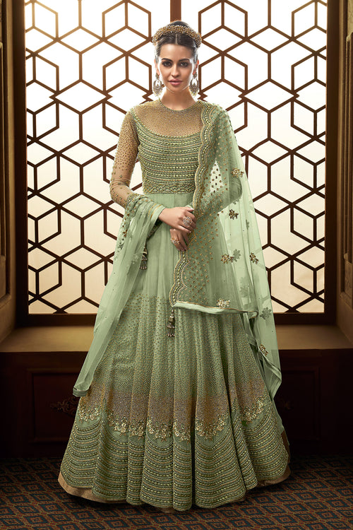 Antique Sea Green Gold Embroidered Bridal Readymade Anarkali Suit
