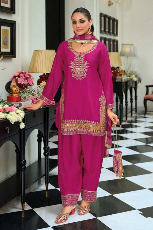Grace Chinon Magenta Embroidered Festive Salwar Suit