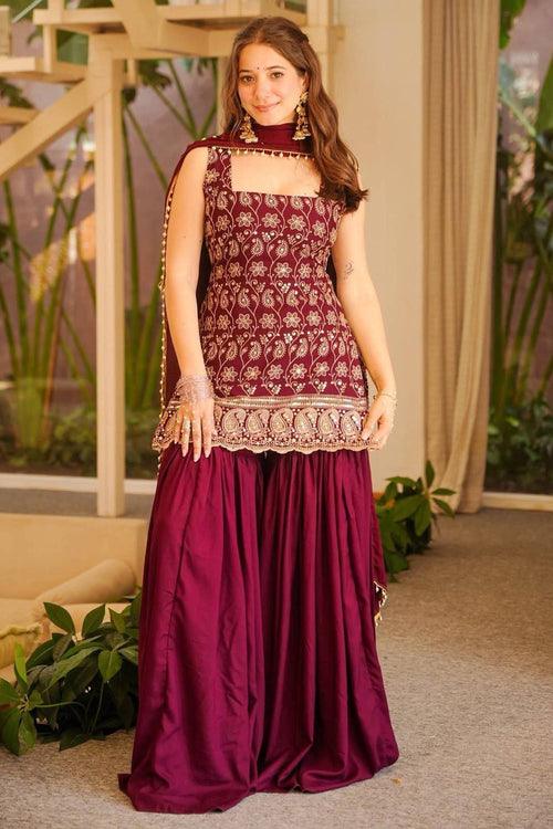 Designer Festive Wear Magenta Readymade Sharara Salwar Kameez