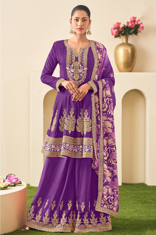 Embroidered Chinon 3 Piece Readymade Salwar Suit