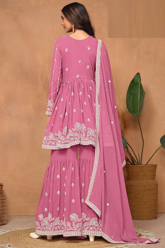 Tempting Georgette Pink Color Function Wear Sharara Suit