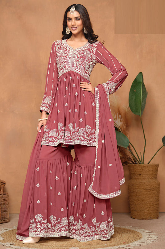 Peach Color Function Wear Beautiful Georgette Sharara Suit