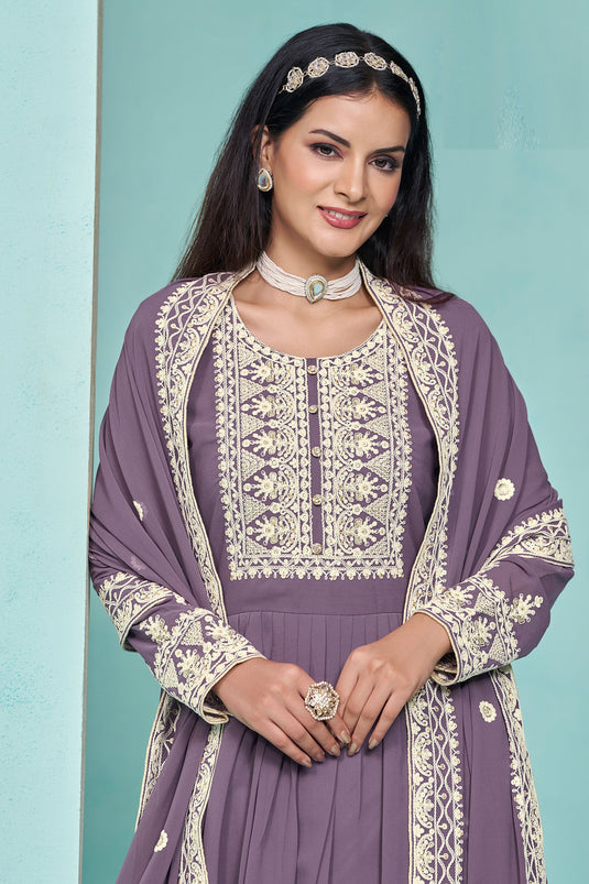 Georgette Fabric Purple Color Festive Style Elegant Palazzo Suit