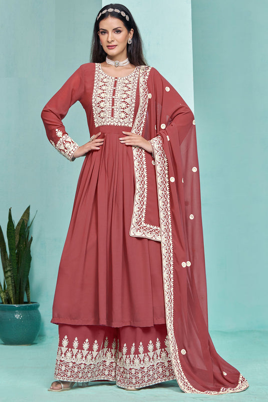 Maroon Color Georgette Fabric Festive Style Vintage Palazzo Suit