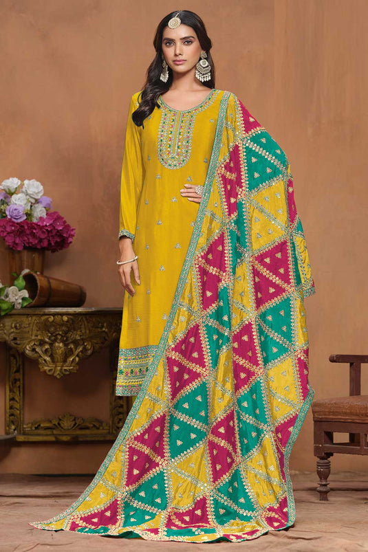 Yellow Color Chinon Fabric Festive Wear Classic Salwar Suit