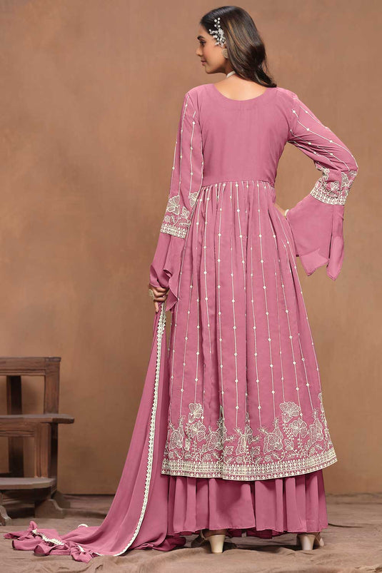 Georgette Fabric Pink Color Embroidered Trendy Palazzo Suit