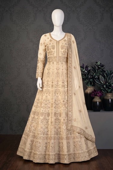 Beige Georgette Embroidered Readymade Anarkali Salwar Kameez