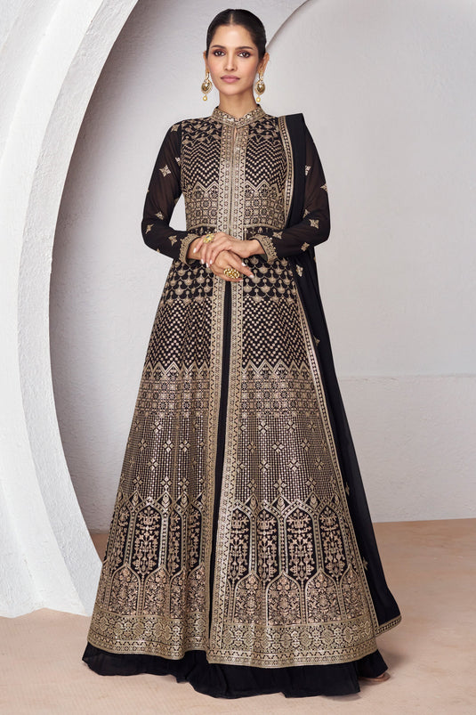 Vartika Singh Black Color Luminous Readymade Georgette Sharara Top Lehenga