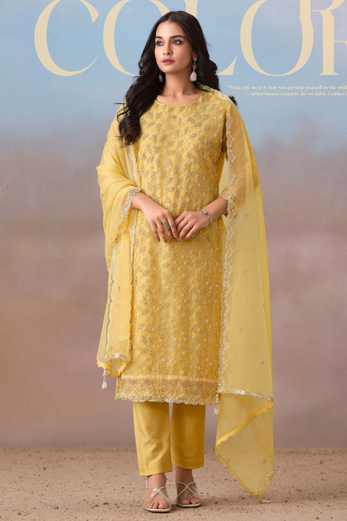 Classic Yellow Color Function Wear Straight Cut Dress
