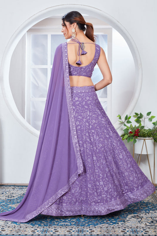 Trendy Georgette Fabric Lavender Color Lehenga With Sequins Work