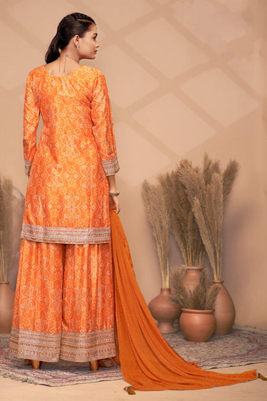 Orange Bandhej Print Readymade Palazzo Salwar Kameez