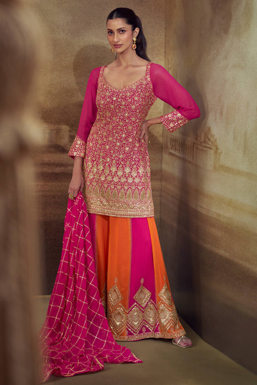 Rani Embroidered Designer Sharara Salwar Kameez