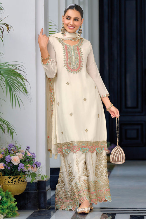 White Chinon Readymade Palazzo Dress