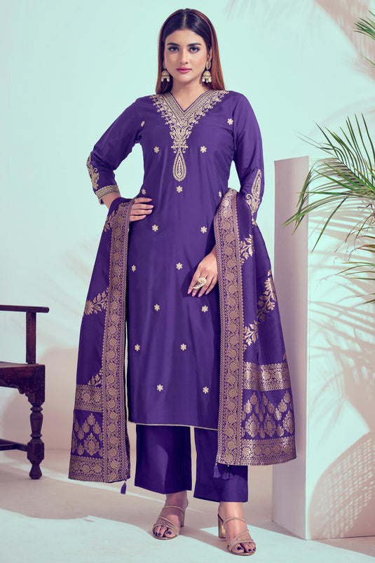 Dazzling Art Silk Fabric Purple Color Festive Style Salwar Suit
