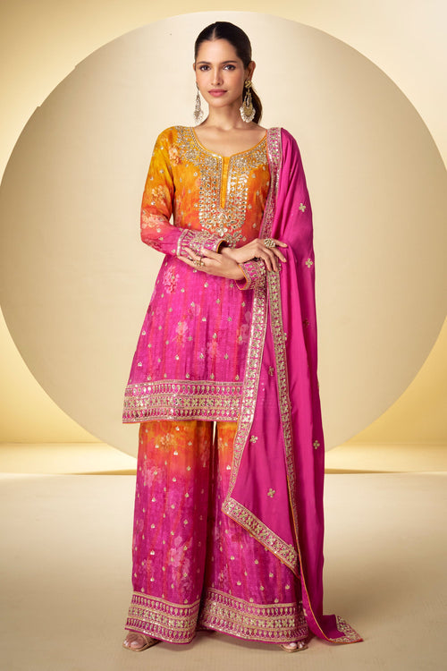 Rani Embroidered Chinon 3 Piece Readymade Palazzo Salwar Suit