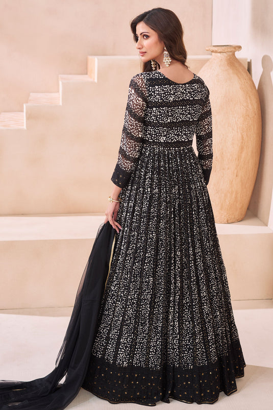 Diksha Singh Tempting Georgette Fabric Black Color Anarkali Suit